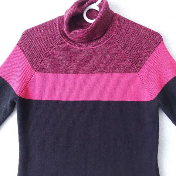 Calvin Klein Mock Neck Color Block Black and Pink Sweater Dress Women's Size M - Picture 5 of 13